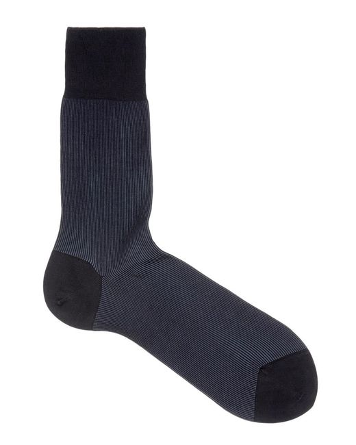 Falke Black Fine Shadow Ribbed Cotton-Blend Socks for men