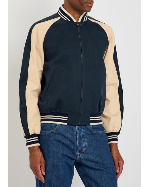 Valentino Garavani Blue Panelled Cotton Bomber Jacket for men