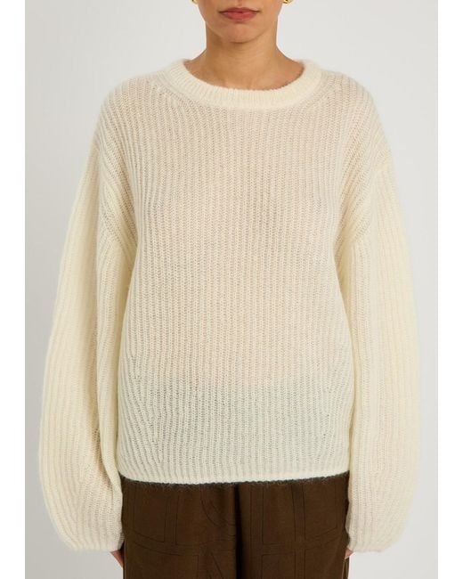 Totême White Ribbed-Knit Mohair-Blend Jumper