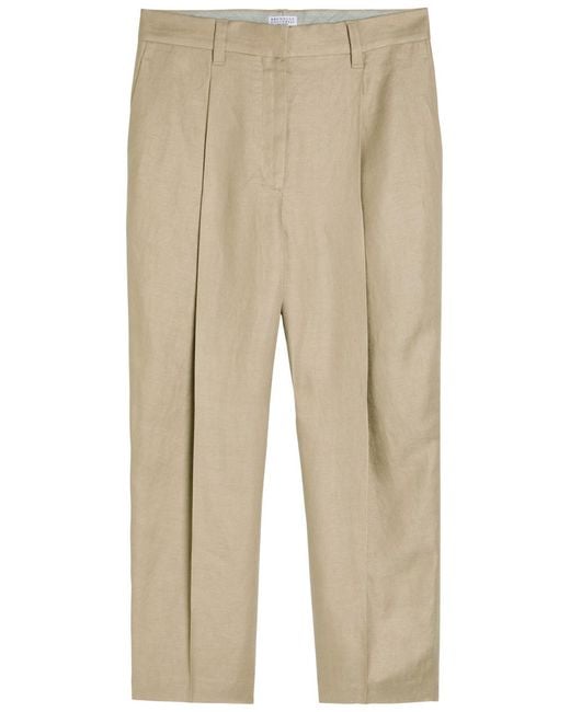 Brunello Cucinelli Natural Straight-Leg Linen Trousers