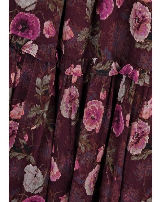 PAIGE Purple Terrazza Floral-print Silk Midi Dress