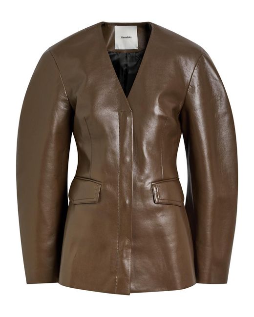 Nanushka Brown Erina Darted Faux Leather Jacket