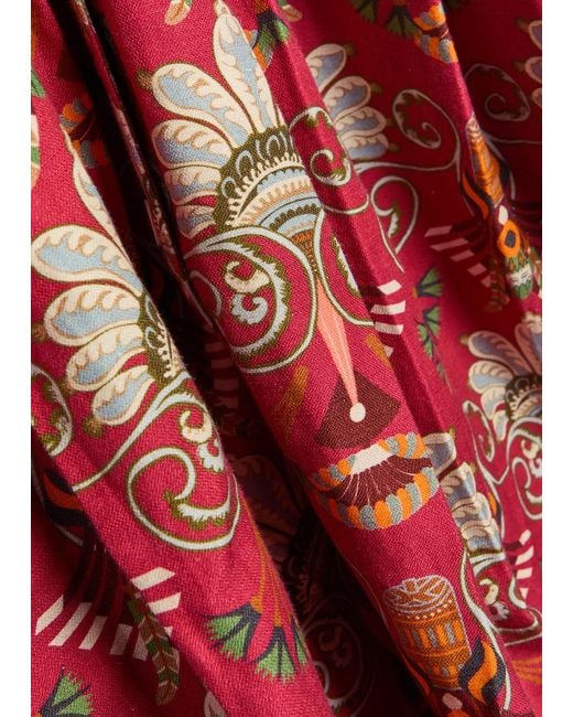 Emporio Sirenuse Red Claudia Printed Linen And Cotton-Blend Midi Shirt Dress