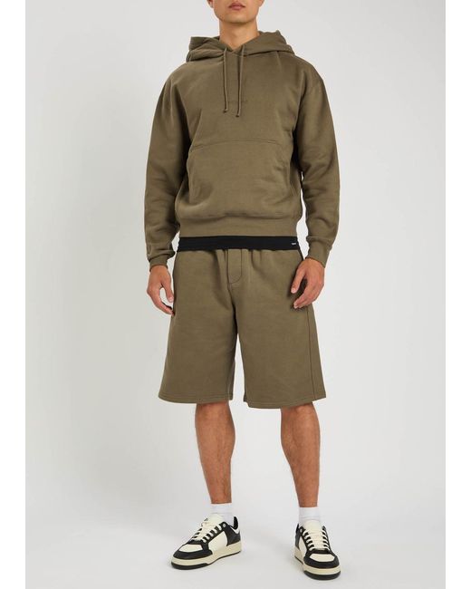 Saint Laurent Green Logo-Embroidered Hooded Cotton Sweatshirt for men