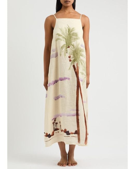 Desmond & Dempsey Natural Mirage Printed Linen Night Dress