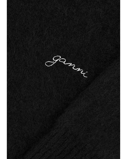 Ganni Black Logo-embroidered Alpaca-blend Jumper