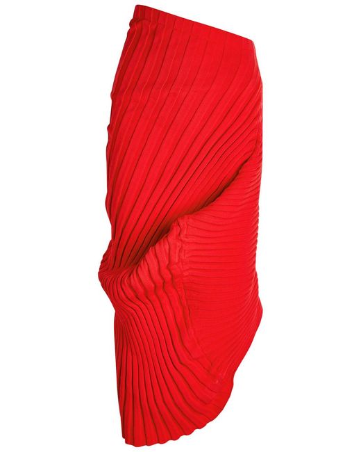 Issey Miyake Red Asymmetric Ribbed-Knit Midi Skirt