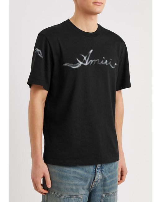 Amiri Black Smoke Logo Cotton T-shirt for men