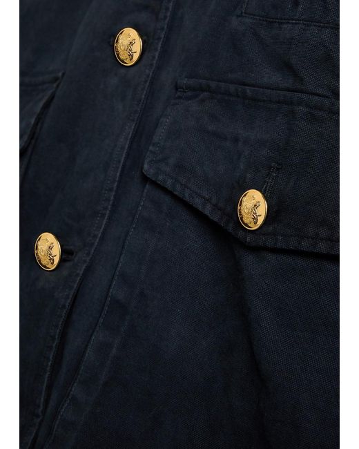 Nili Lotan Blue Devin Corduroy-Collar Cotton Jacket