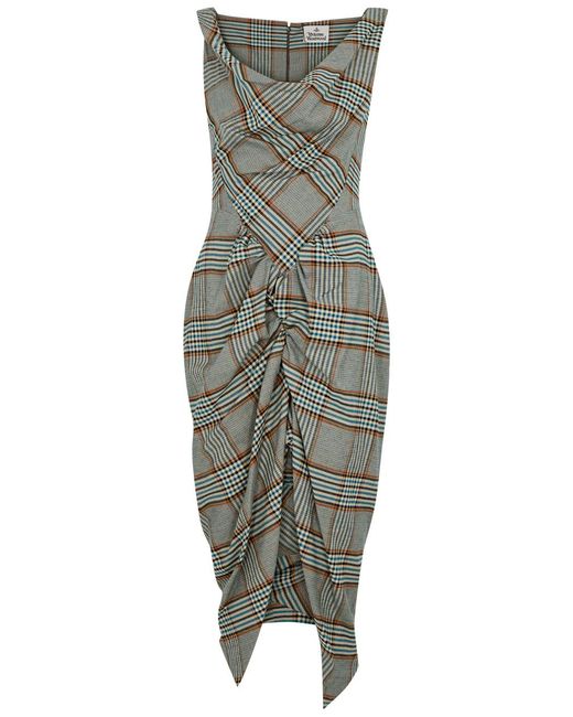 Vivienne Westwood Green Panther Checked Woven Midi Dress