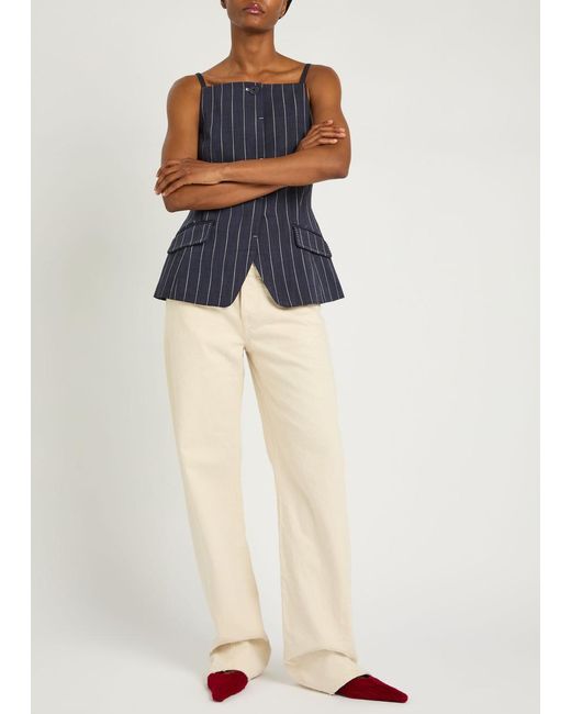 Jonathan Simkhai Blue Edie Pinstriped Woven Top
