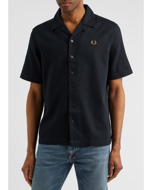 Fred Perry Blue Logo-Embroidered Cotton Shirt for men
