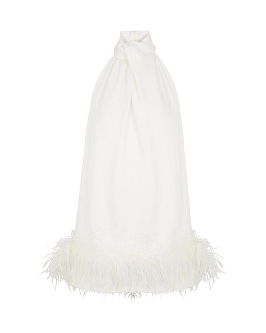 16Arlington White Cynthia Feather-Trimmed Mini Dress