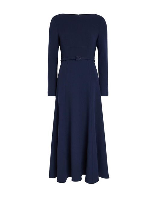 Roland Mouret Blue Belted Wool Midi Dress