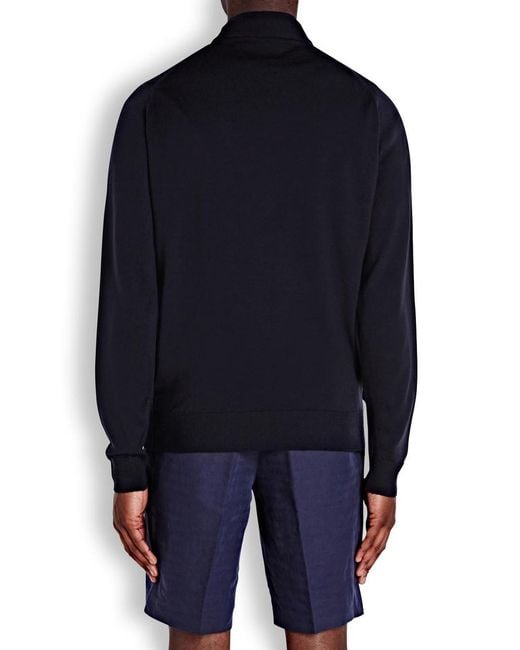 John Smedley Blue Tapton Half-Zip Merino Wool Jumper for men
