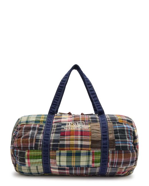 Polo Ralph Lauren Blue Large Logo-Embroidered Checked Cotton Duffle Bag for men