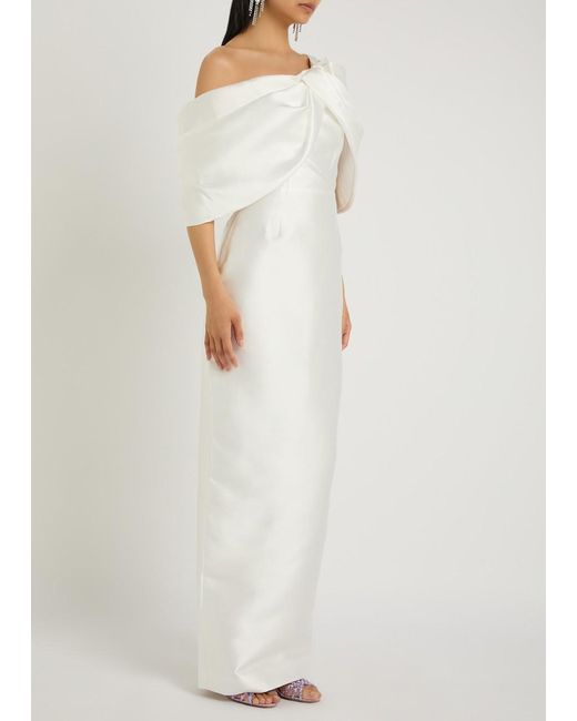 Solace London White Davina One-Shoulder Faille Gown
