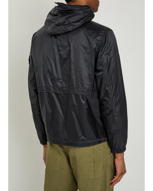 Stone Island Black Hooded Ripstop Shell Jacket for men