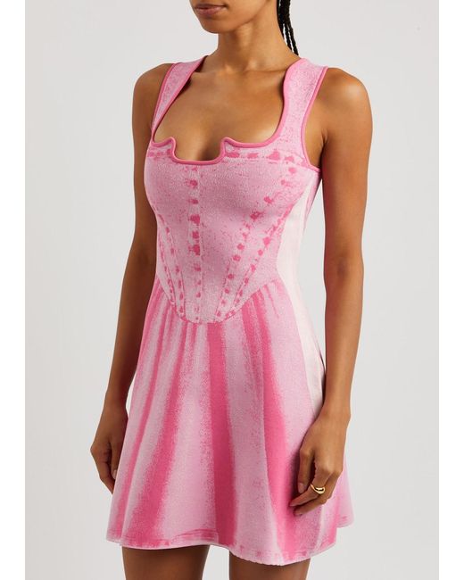 Ph5 Pink Poppy Intarsia Stretch-knit Mini Dress
