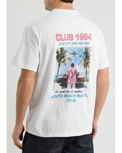 Club 1984 White Live Fast Printed Cotton T-Shirt for men