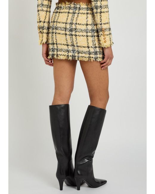 Balmain Metallic Checked Tweed Mini Skirt