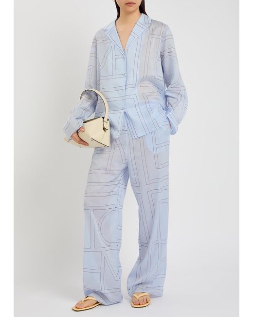 Totême Blue Logo-Monogrammed Cotton-Blend Pyjama Shirt