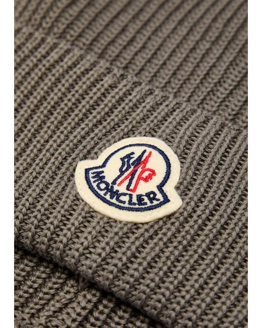 Moncler Gray Logo-Appliquéd Cotton Beanie for men