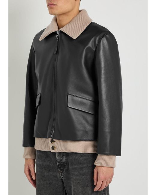 Loewe Black Layered Ribbed-Trim Leather Jacket for men