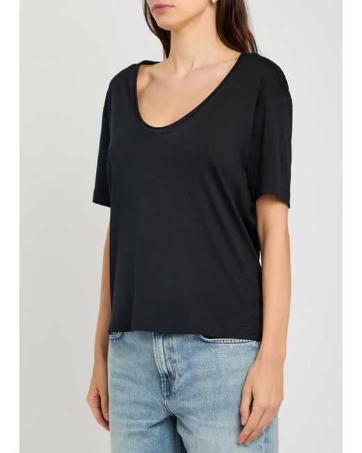Totême Black Scoop-Neck Cotton And Silk-Blend T-Shirt