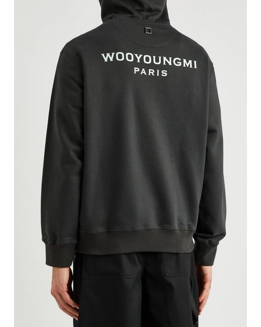 Wooyoungmi Black Logo-Embroidered Hooded Cotton Sweatshirt for men
