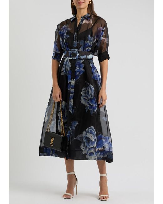 Rebecca Vallance Blue Florentine Organza Midi Shirt Dress