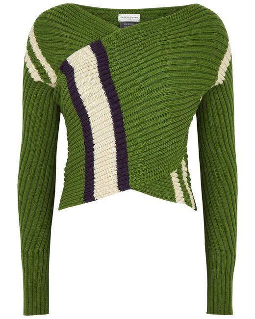 Dries Van Noten Green Ticket Wrap-Effect Knitted Jumper