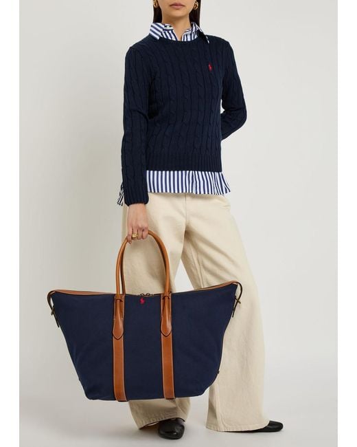 Polo Ralph Lauren Blue Logo-Embroidered Extra Large Canvas Tote Bag