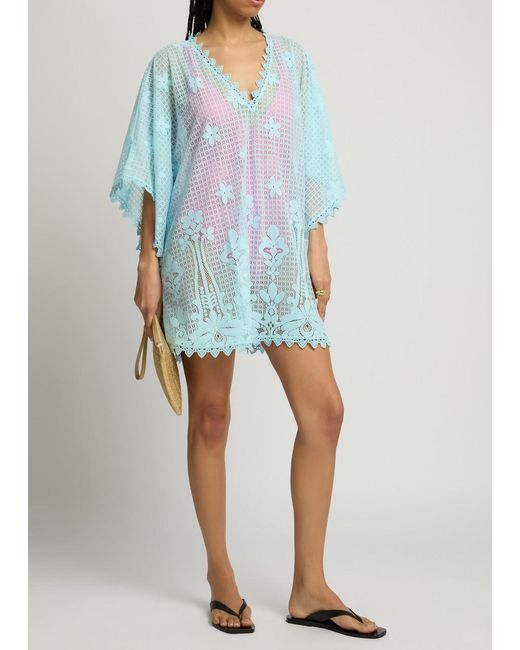 Melissa Odabash Blue Josie Cotton-Blend Lace Kaftan