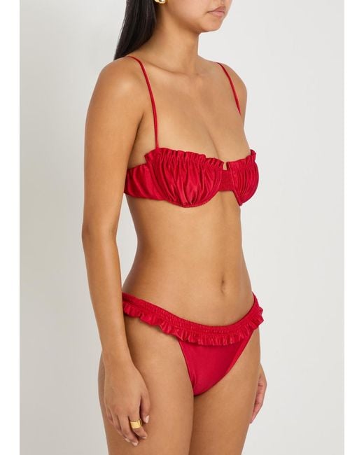 Faithfull The Brand Red Esterel Ruffled Bikini Top
