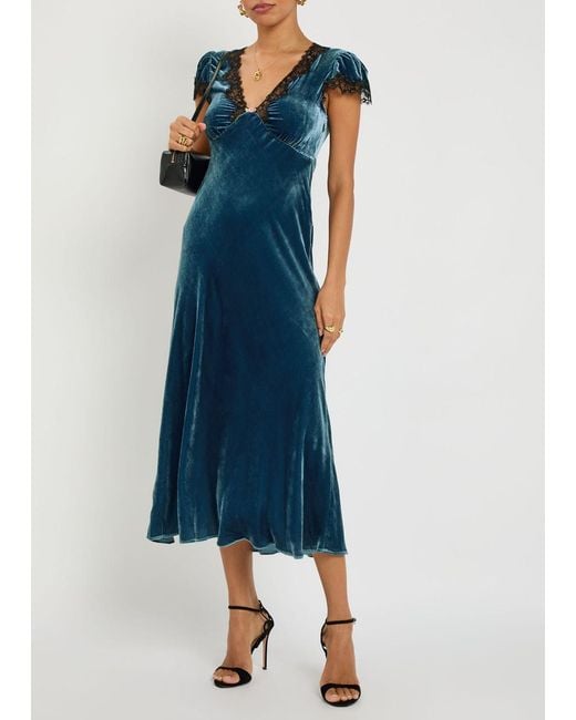 Rixo Blue Clarice Lace-Trim Georgette Midi Dress