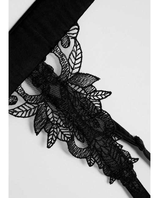 Fleur Of England Black Onyx Silk-blend Satin Suspender Belt