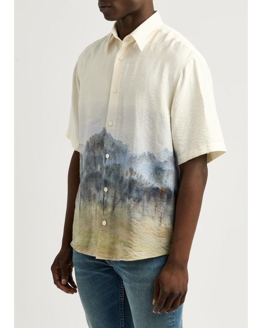 NN07 White Quinsy Printed Modal-Blend Shirt for men