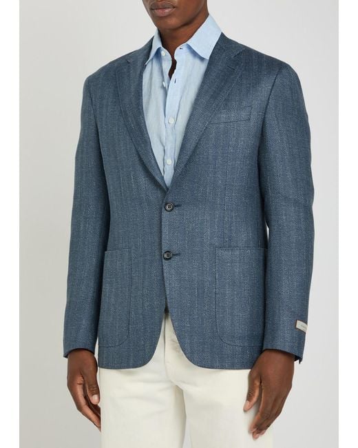 Canali Blue Striped Wool And Silk-Blend Blazer for men