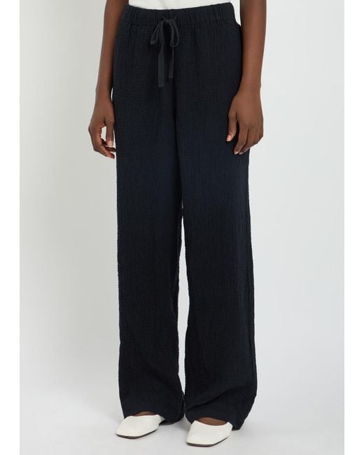 Eileen Fisher Blue Straight-Leg Seersucker Trousers