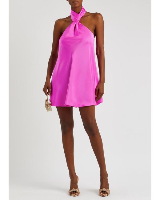Misha Pink Keren Halterneck Satin Mini Dress