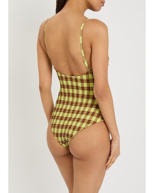 Damson Madder Yellow Lilibet Checked Smocked Swimsuit