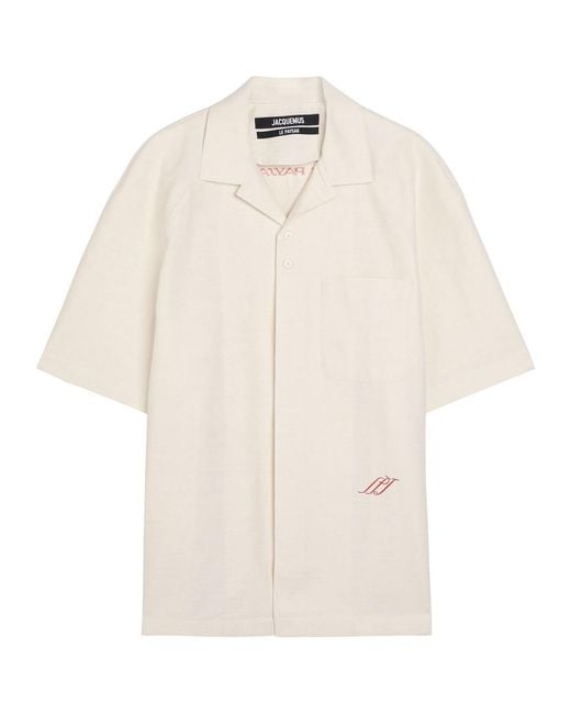 Jacquemus White La Chemise Romarin Logo-Embroidered Cotton-Blend Shirt for men