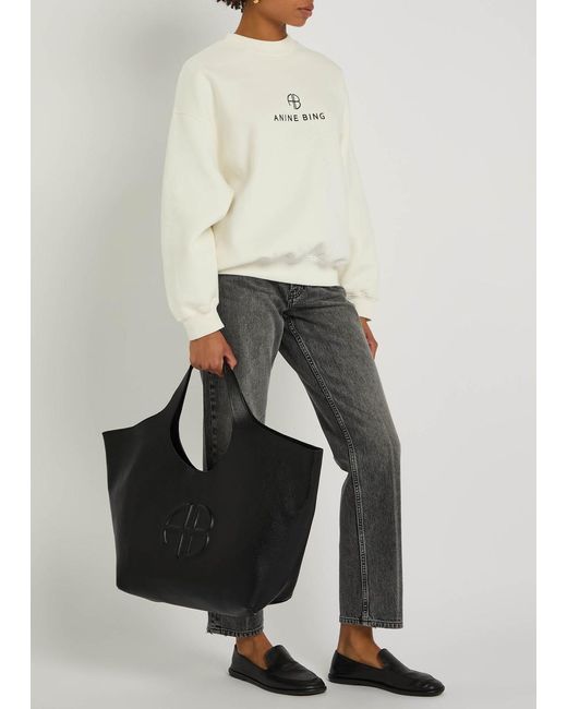 Anine Bing Black Lili Logo-Embossed Leather Tote