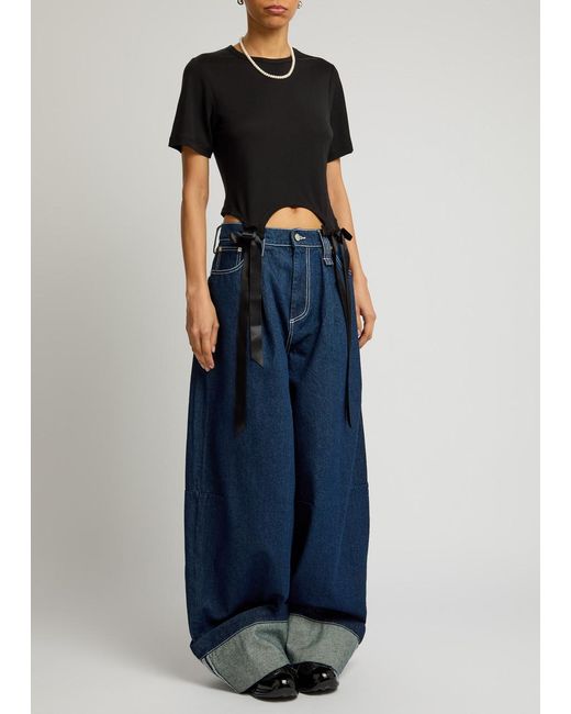 Simone Rocha Crystal-Embellished Wide-Leg Jeans in Blue | Lyst