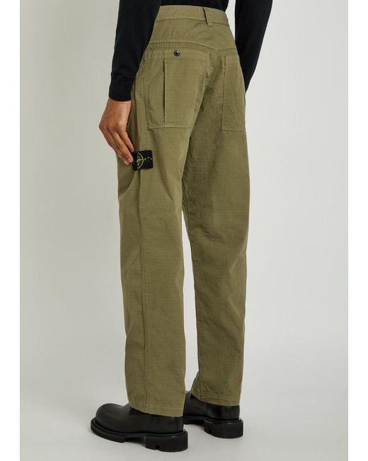 Stone Island Green Cotton Ripstop Straight-Leg Cotton Trousers for men