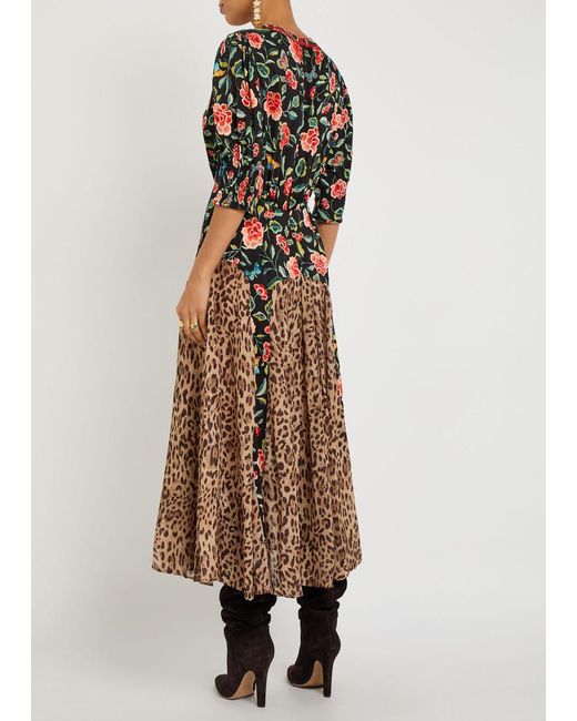 Rixo Natural Meg Printed Crepe De Chine Midi Dress