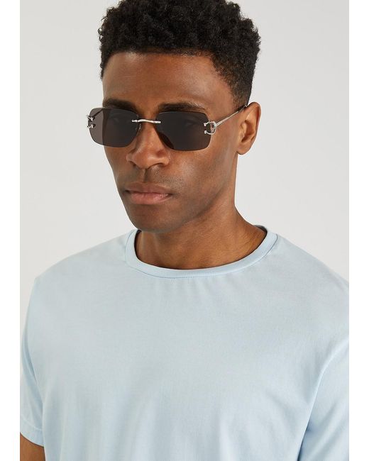Cartier Brown Signature C De Rimless Rectangle-Frame Sunglasses for men