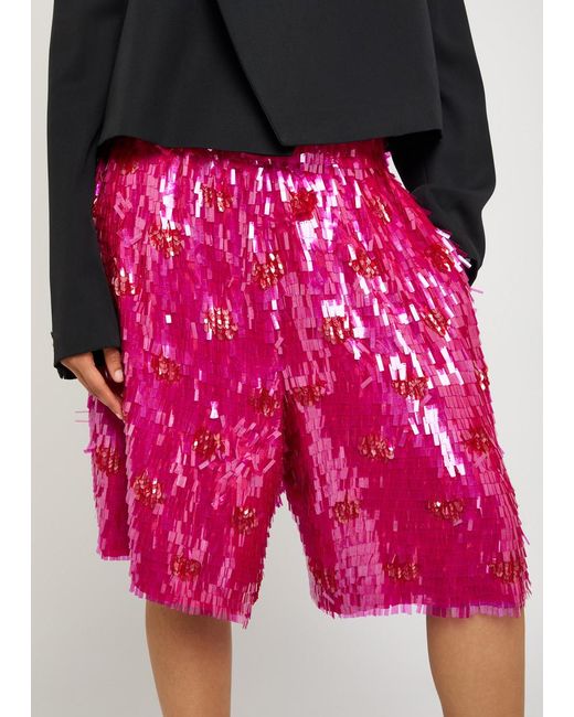 Dries Van Noten Red Pomy Sequin-Embellished Polka-Dot Silk Shorts