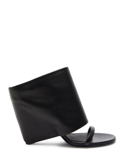 Courreges Black Oblique 90 Leather Wedge Mules